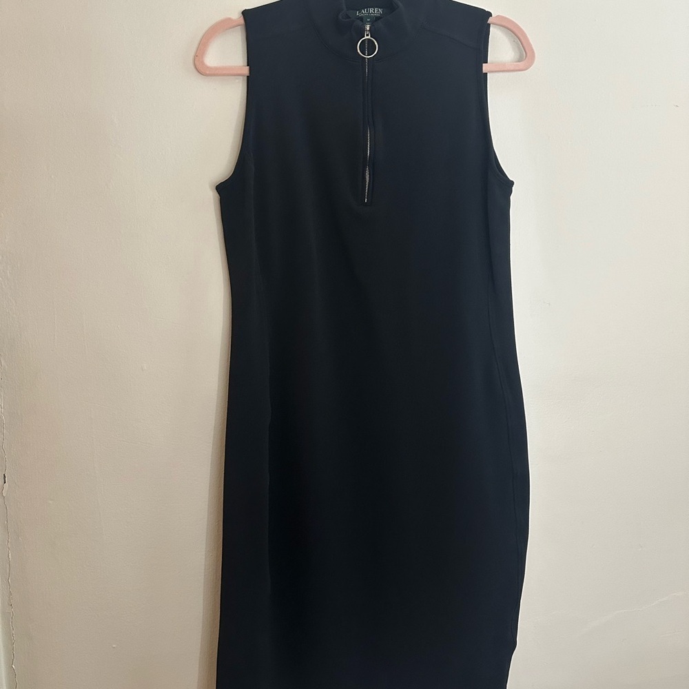 Ralph Lauren Black Midi Dress with Zipper Detail